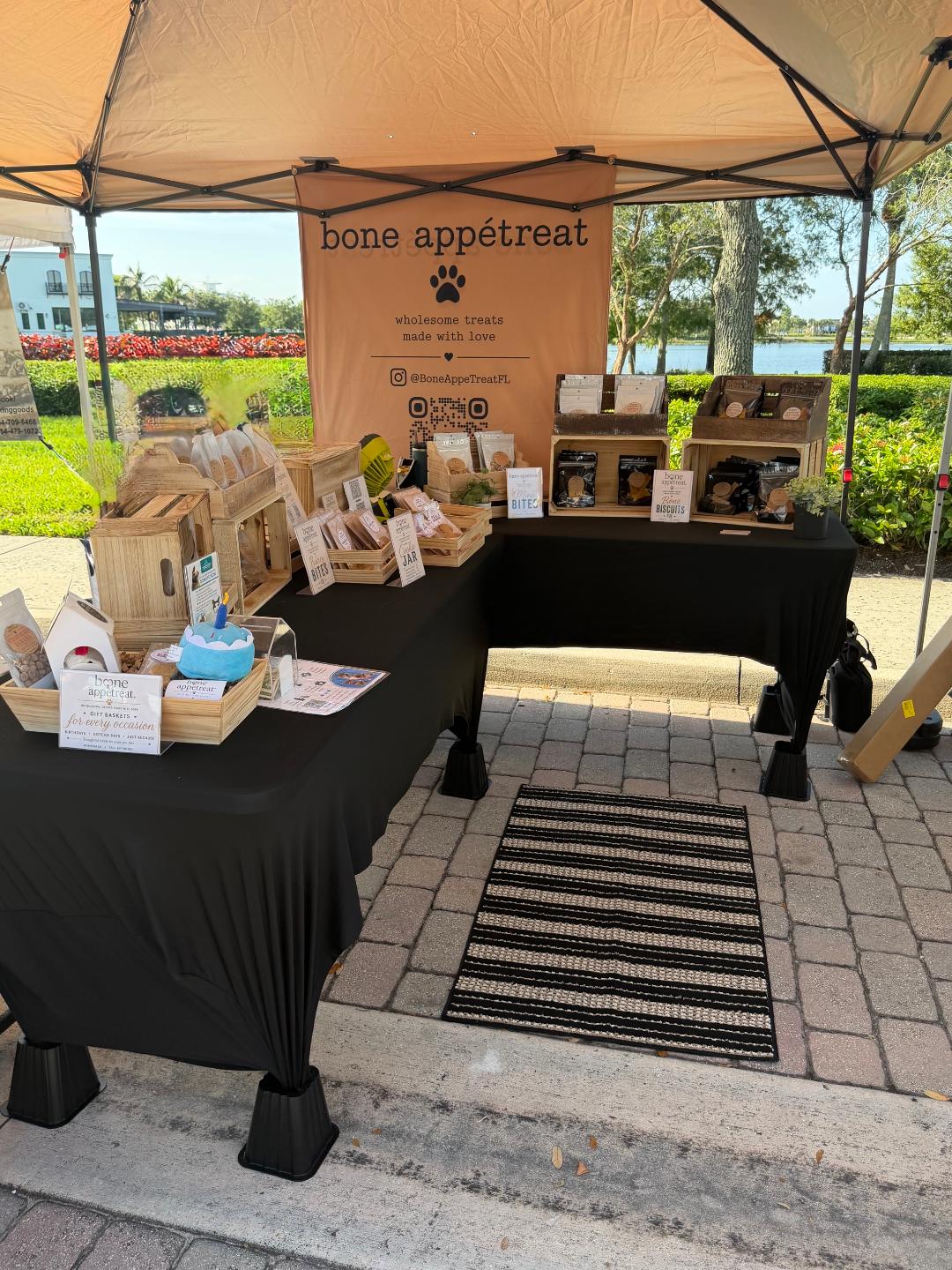 The Bone Appétreat booth set up with baskets of treats
